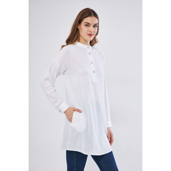 Pasaklı Giyim Kadın Müslin Tunik Gömlek Beyaz