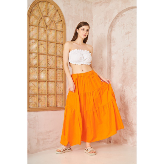 Pasaklı Giyim Kadın Asimetrik 3 Kat Etek Turuncu