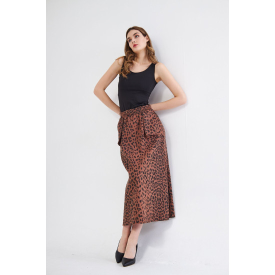 Pasaklı Giyim Kadın Kamuflaj Desen Gabardin Etek Leopar