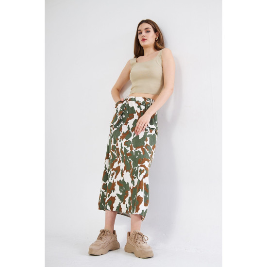 Pasaklı Giyim Kadın Kamuflaj Desen Gabardin Etek Haki