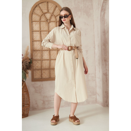 Pasaklı Giyim Kadın Poplin Oversize Tunik-Gömlek Elbise Taş