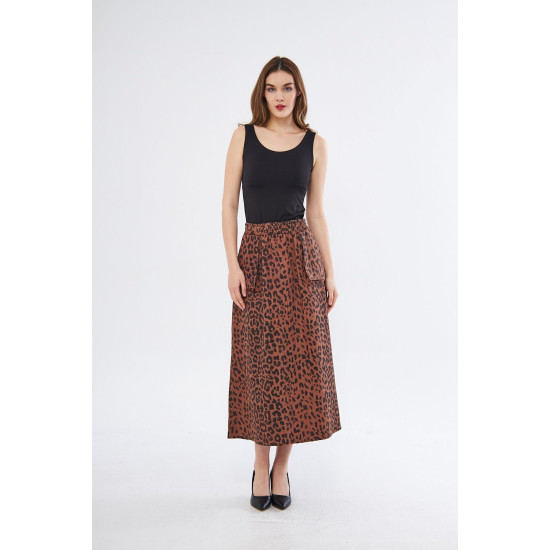 Pasaklı Giyim Kadın Kamuflaj Desen Gabardin Etek Leopar