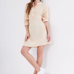Kadın Taş Muslin Uzun Kollu Hakim Yaka Cepli Günlük Yazlık Tunik Gömlek Elbise 3520340