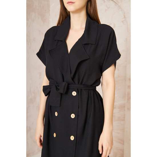 Pasaklı Giyim Kadın Keten Ceket Elbise Siyah