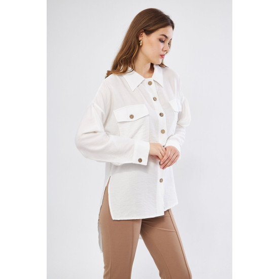 Pasaklı Giyim Kadın Oversize Arkası Uzun Tunik Gömlek Beyaz