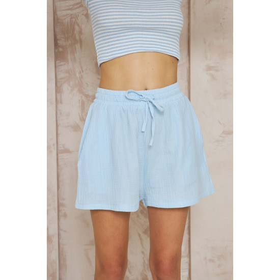 Pasaklı Giyim Kadın Müslin %100 Pamuk Beli Lastikli Şort Bebemavi