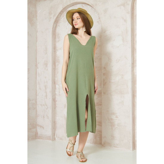 Pasaklı Giyim Kadın %100 Pamuk Müslin Elbise Haki