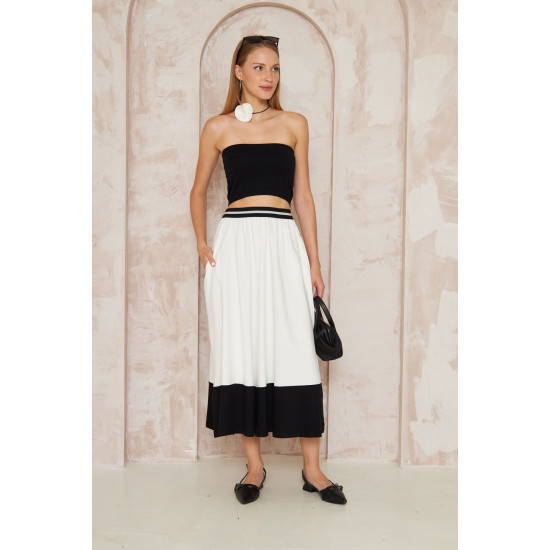 Pasaklı Giyim Kadın Kiloş Etek Renk Bloklu Beyaz