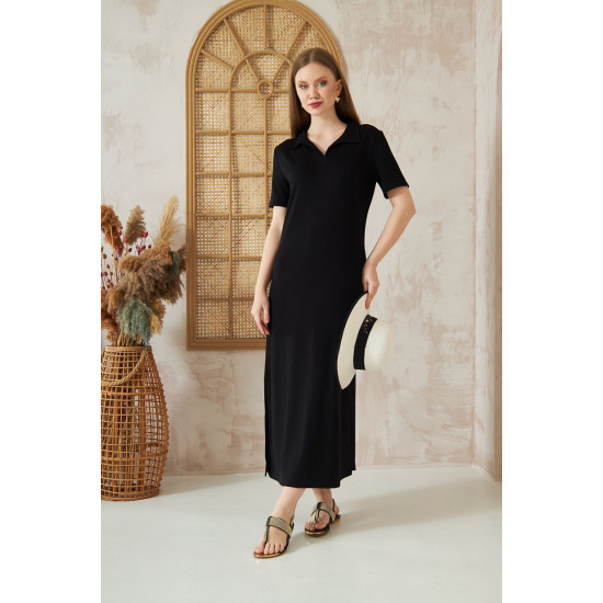 Pasaklı Giyim Kadın Polo Yaka Elbise Siyah