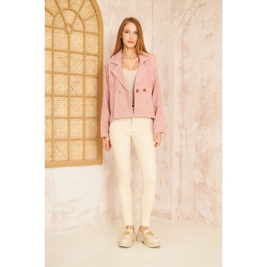 Pasaklı Giyim Kadın Diyaganol Kaşe Ceket Pudra