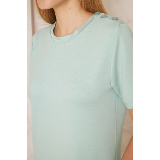 Pasaklı Giyim Kadın Omzu Düğmeli Mint