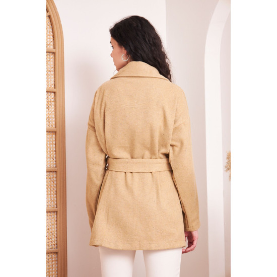 Pasaklı Giyim Kadın Kaşe Kaban Camel