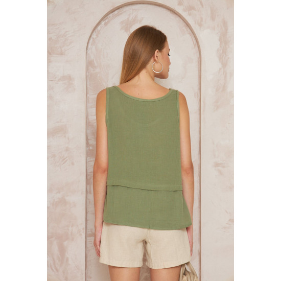 Pasaklı Giyim Kadın Müslin Pis Dikiş Bluz Haki