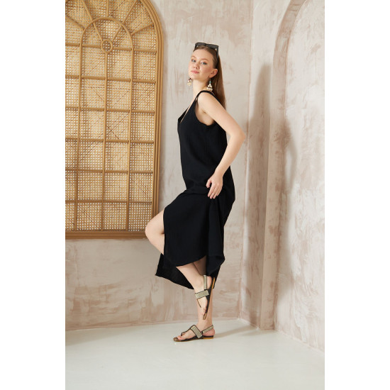 Pasaklı Giyim Kadın %100 Pamuk Müslin Elbise Siyah