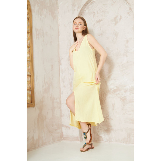 Pasaklı Giyim Kadın %100 Pamuk Müslin Elbise Sarı