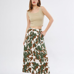 Pasaklı Giyim Kadın Kamuflaj Desen Gabardin Etek Haki3553220