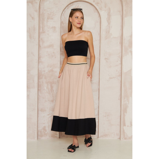 Pasaklı Giyim Kadın Kiloş Etek Renk Bloklu Bej