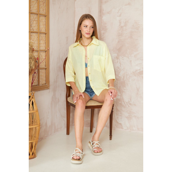 Pasaklı Giyim Kadın Flamlı Keten Gömlek Sarı