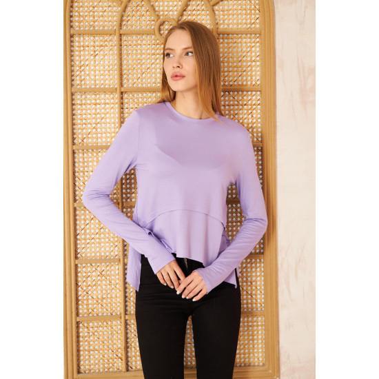 Pasaklı Giyim Kadın Parmak Geçirmeli Yoga Bluz Lila