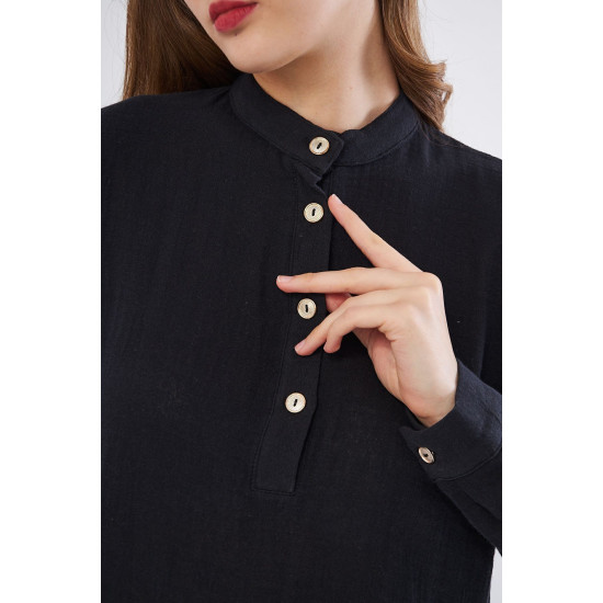 Pasaklı Giyim Kadın Müslin Tunik Gömlek Siyah