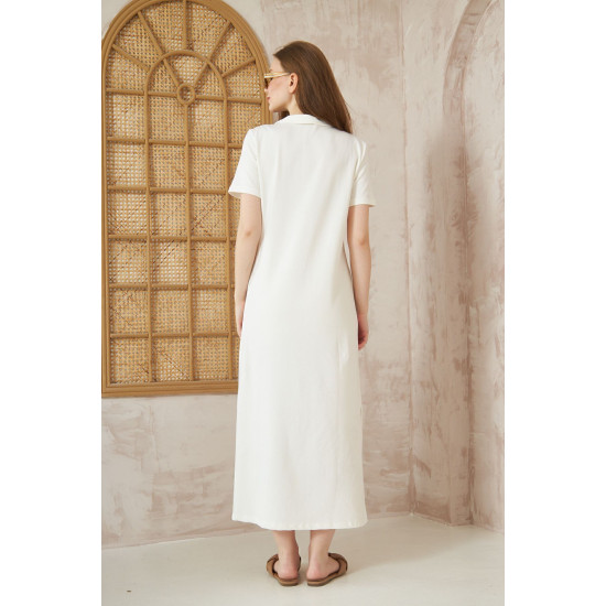 Pasaklı Giyim Kadın Polo Yaka Elbise Beyaz