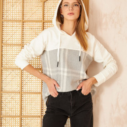 Pasaklı Giyim Kadın Kapüşonlu Oduncu Sweatshirt Gri Ekose 3565231