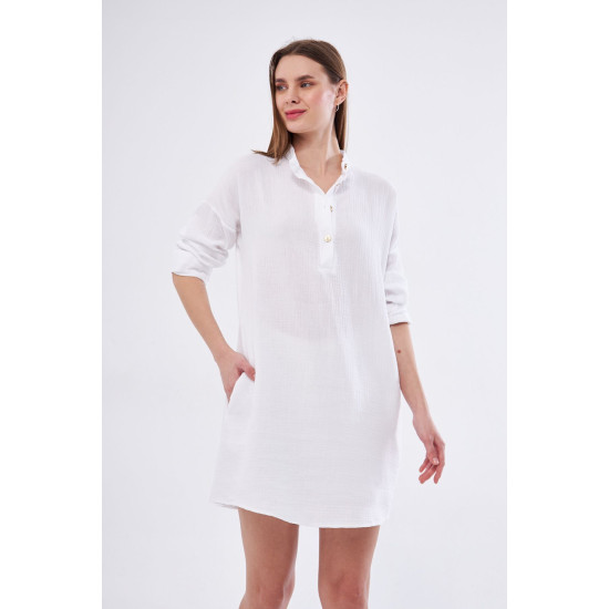Pasaklı Giyim Kadın Müslin Tunik Gömlek Beyaz