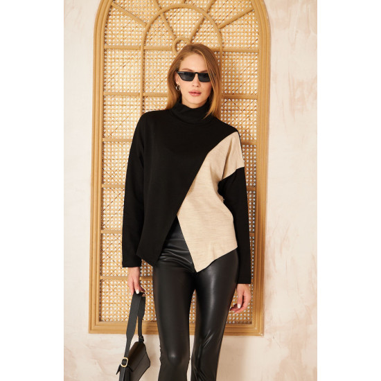 Pasaklı Giyim Kadın İki Kat Asimetrik Balıkçı Yaka Akrilik Triko Kazak