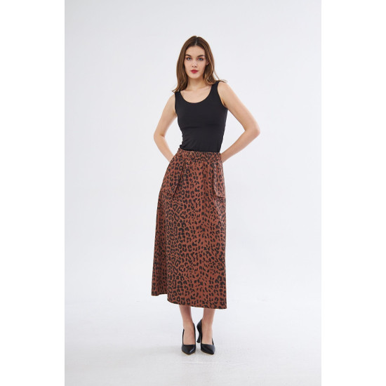 Pasaklı Giyim Kadın Kamuflaj Desen Gabardin Etek Leopar