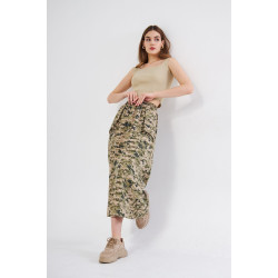 Pasaklı Giyim Kadın Kamuflaj Desen Gabardin Etek  Haki Bej 3553220