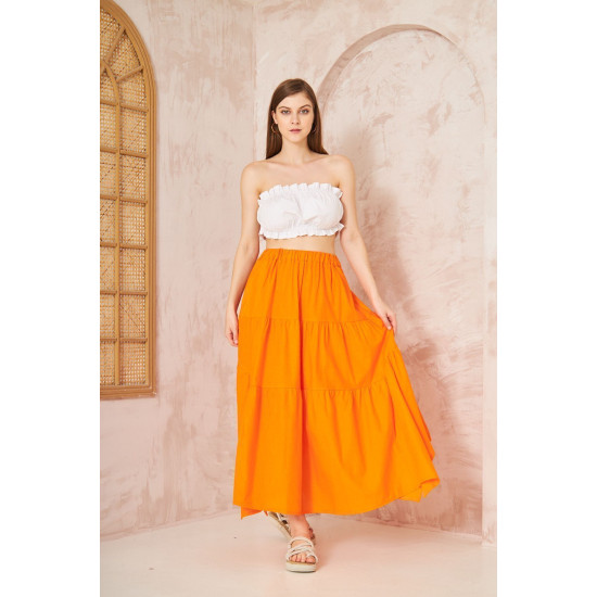Pasaklı Giyim Kadın Asimetrik 3 Kat Etek Turuncu