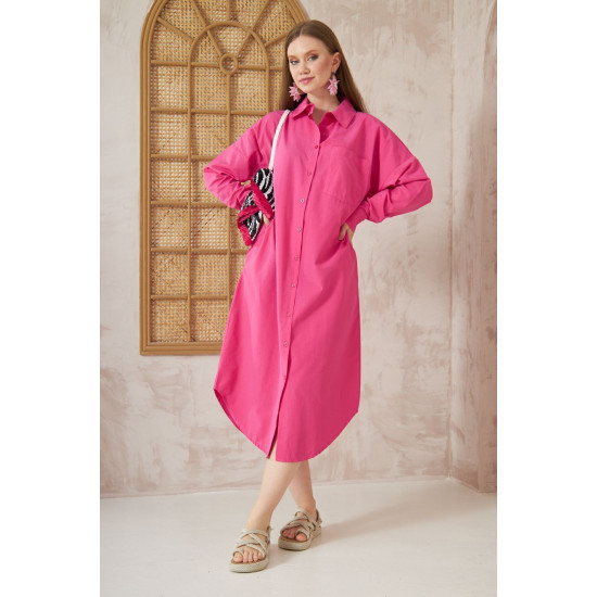 Pasaklı Giyim Kadın Poplin Oversize Tunik-Gömlek Elbise Fuşya