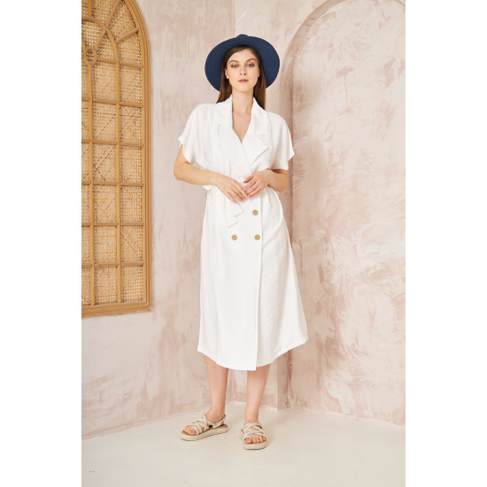 Pasaklı Giyim Kadın Keten Ceket Elbise Beyaz