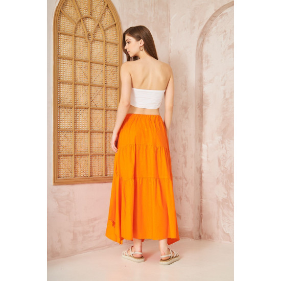 Pasaklı Giyim Kadın Asimetrik 3 Kat Etek Turuncu
