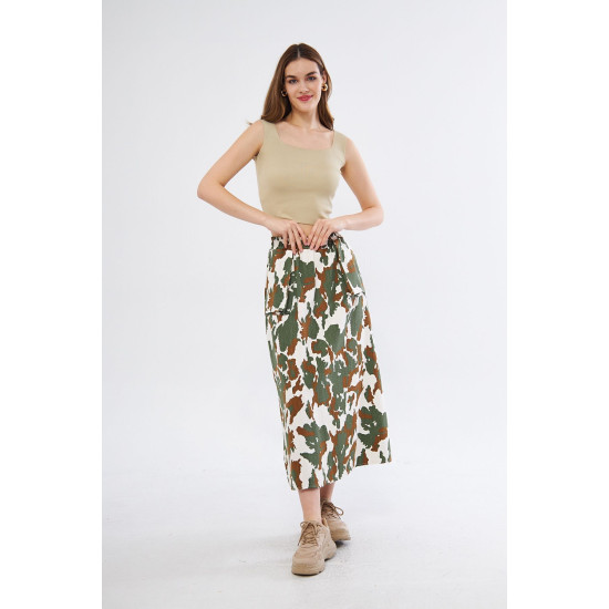 Pasaklı Giyim Kadın Kamuflaj Desen Gabardin Etek Haki