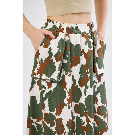 Pasaklı Giyim Kadın Kamuflaj Desen Gabardin Etek Haki