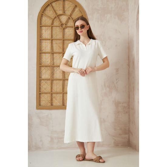 Pasaklı Giyim Kadın Polo Yaka Elbise Beyaz