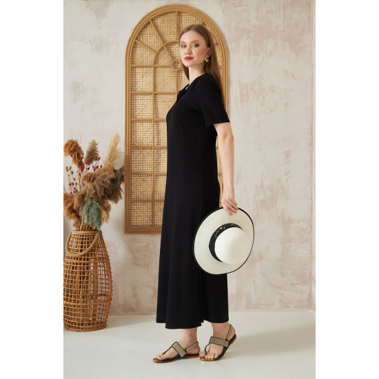 Pasaklı Giyim Kadın Polo Yaka Elbise Siyah