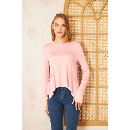 Pasaklı Giyim Kadın Parmak Geçirmeli Yoga Bluz Pudra