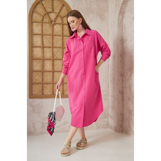 Pasaklı Giyim Kadın Poplin Oversize Tunik-Gömlek Elbise Fuşya