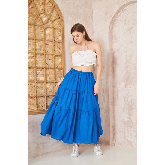 Pasaklı Giyim Kadın Asimetrik 3 Kat Etek Saks