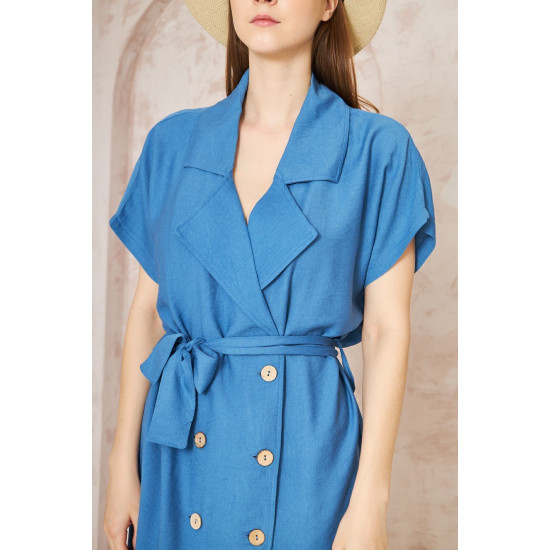 Pasaklı Giyim Kadın Keten Ceket Elbise İndigo