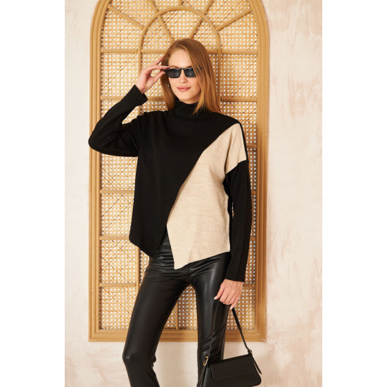 Pasaklı Giyim Kadın İki Kat Asimetrik Balıkçı Yaka Akrilik Triko Kazak