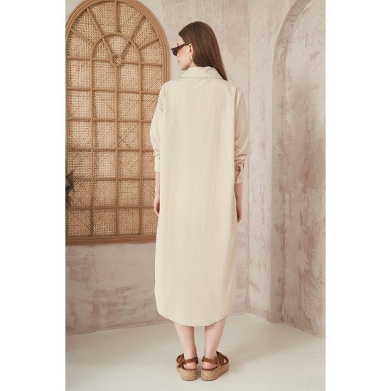 Pasaklı Giyim Kadın Poplin Oversize Tunik-Gömlek Elbise Taş