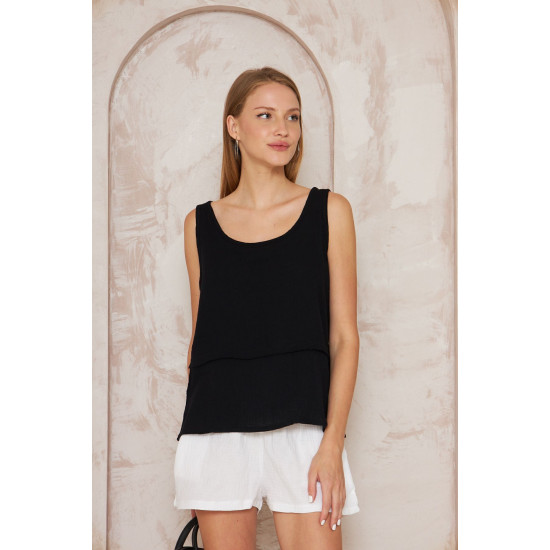 Pasaklı Giyim Kadın Müslin Pis Dikiş Bluz Siyah