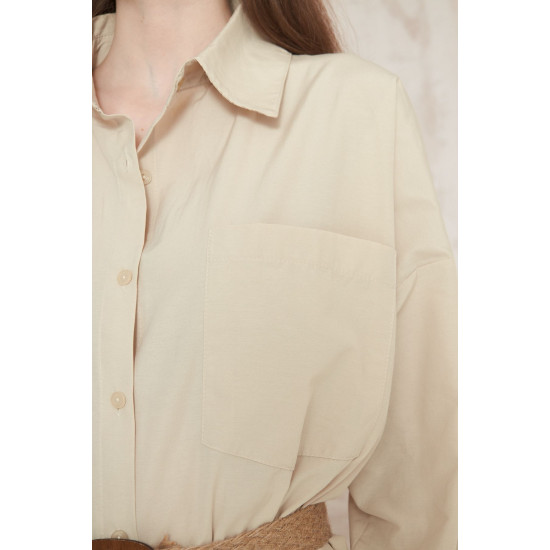 Pasaklı Giyim Kadın Poplin Oversize Tunik-Gömlek Elbise Taş