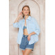 Pasaklı Giyim Kadın Flamlı Keten Gömlek Mavi