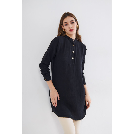 Pasaklı Giyim Kadın Müslin Tunik Gömlek Siyah