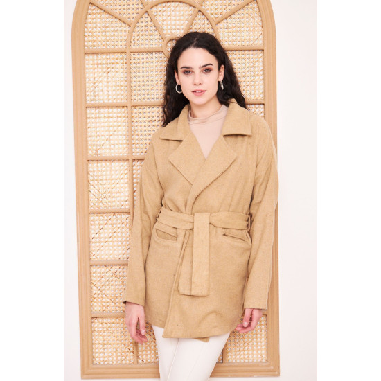 Pasaklı Giyim Kadın Kaşe Kaban Camel