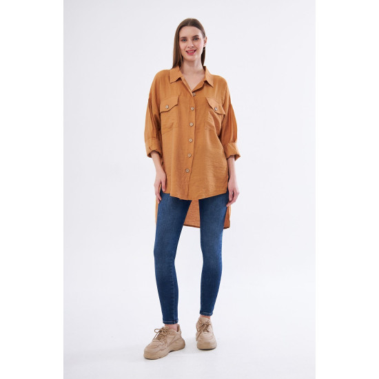 Pasaklı Giyim Kadın Oversize Arkası Uzun Tunik Gömlek Bej